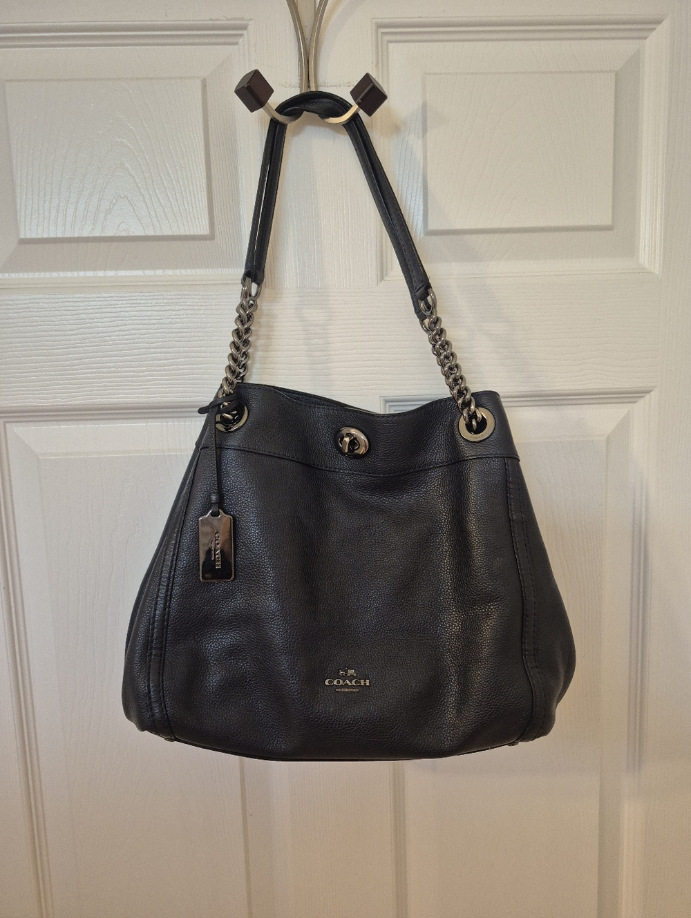 Coach 36855 Turnlock Dk Blue Pebbled Leather Bag Purse